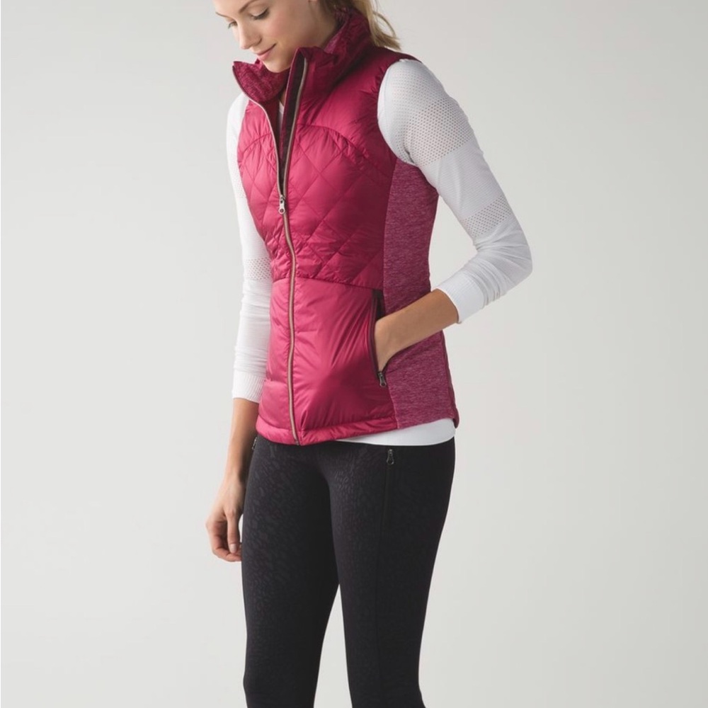Lululemon Down For A Run Vest Berry Rumble Pink Full Zip Puffer Womens Size 8